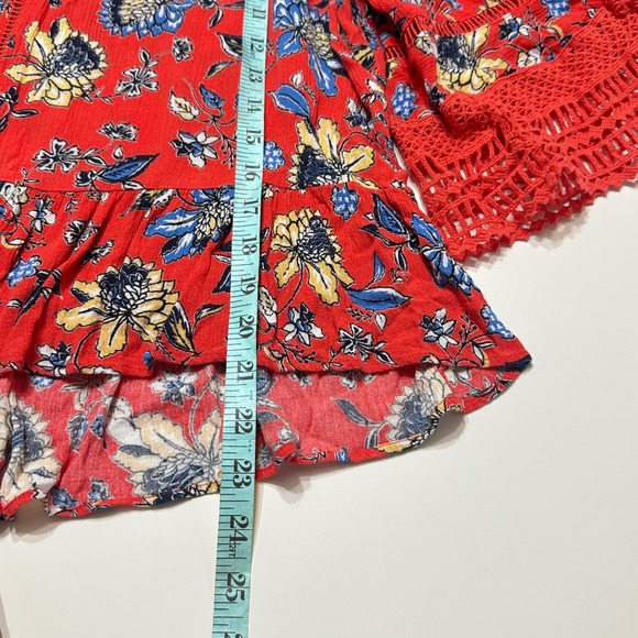 Democracy Boho Floral Blouse Womens Plus 1X Red Crochet Bell Sleeve Top Festival - Picture 10 of 10